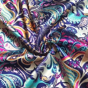 1 MeterX1,48 Meter Stretch Satin Fabric Vintage Paisley Silky Charmeuse Material - Picture 1 of 6