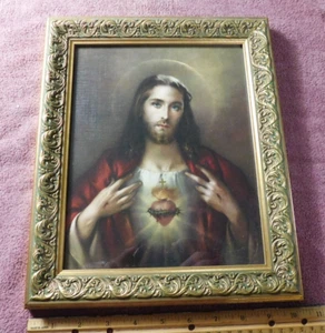 Jesus Sacred Heart Vintage Framed Print Christianity - Picture 1 of 5