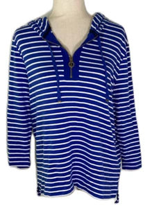 JONES NEW YORK Women's Plus Size Blue/White Striped Cotton Hoodie - Size XXL - Picture 1 of 9