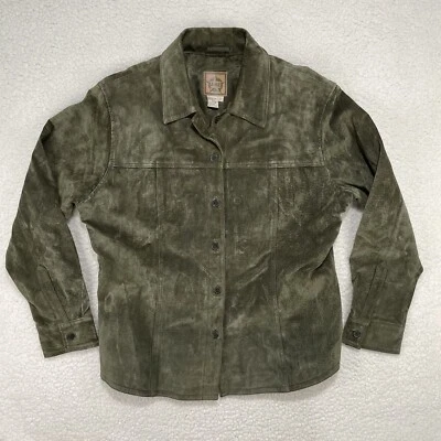 Vintage A.M.I Army Green Suede Leather Jacket Button Front Coat Women's L Lined - Image 1 of 4