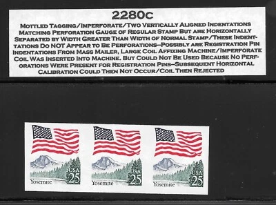 IMPERFORATE ERROR Coil Pair Scott #2280c--Mottled Tag, Registration Pin Indents - Image 1 of 2