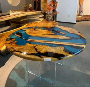 Round Clear Blue Epoxy Table Handmade Epoxy Coffee Table Furniture decor - Picture 1 of 6