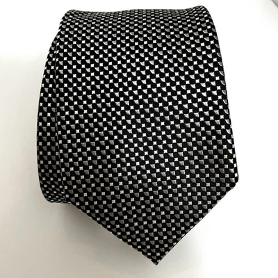 Hugo Boss Mens Neck Tie Geometric Black & Gray 100% Silk Made in Italy 60 x 3.5 - Image 1 of 4