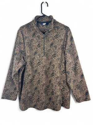 Land's End Anyweather Fleece Quarter Zip Pullover Leopard Print Plus Size 2X - Image 1 of 4