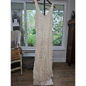 NWT INC Lined Cream Crocheted Lace Full Length Dress Ladies size Medium - Picture 1 of 11