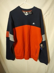VINTAGE Starter Sweatshirt Herren Large Orange Blau V-Ausschnitt Pullover Taschen 90s - Bild 1 von 6