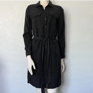 Banana Republic Women’s Black Long Sleeve Shirt Dress Belted Pockets Size 6P - Picture 1 of 5