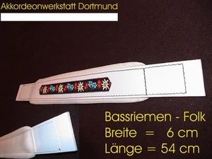 6 x 54 cm, Akkordeon Bassgurt, correa acordeon, accordion bass strap FOLK White - Bild 1 von 3