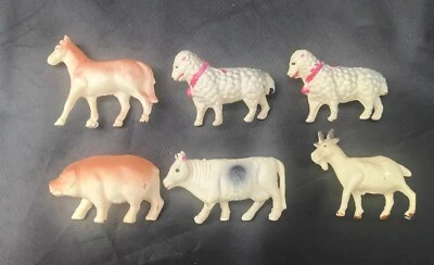 Lot Of 6 Vintage Toy Blow Mold Celluloid Farm Animals Cow Sheep Horse Goat Pig - Image 1 of 4