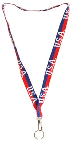 Embroidered USA Lanyard Red White Blue United States Lanyard with Clip and Ring - Picture 1 of 5