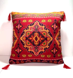 Multicolor Cotton Square Decorative Throw  Pillow with Cover 15 in x 15 in - Picture 1 of 6