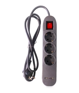 3 Fach Steckdosenleiste & 2 USB 1,50M Mehrfachsteckdose Schalter Flachstecker - Bild 1 von 2