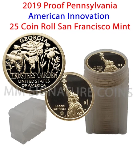 2019 Proof Georgia American Innovation Golden Dollar Coin Roll - 25 Coins Cover