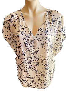 Zara Ladies Top Blouse Size S Satin Silk Feel Champagne Star Print Lightweight - Picture 1 of 7