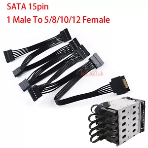 SATA Power 15 Pin 1 Male To 5/8/10/ Female Splitter Hard Drive Cable for HDD SSD - Picture 1 of 49