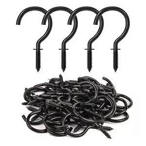 RELBRO 50 Pcs Screw Hooks 1-1/4 Inch Black Cup Hooks Screw in Mug Hooks Metal... - Picture 1 of 9