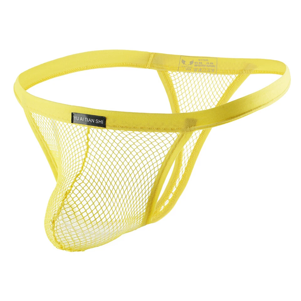 Sexy Men Mesh See-through Pouch T-back Briefs Underwear Thong G-string Panties - Imagem 1 de 4