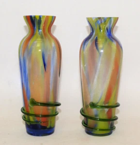 Ein Paar bunte Murano Glas Vasen umlaufende Schlangen 60er Jahre H. 23,5 cm - Picture 1 of 24