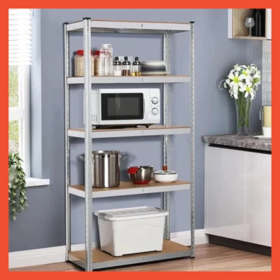 Scaffale in Metallo e Legno Scaffalatura Metallica Zincato 5 Ripiani per Cucina - Immagine 1 di 4