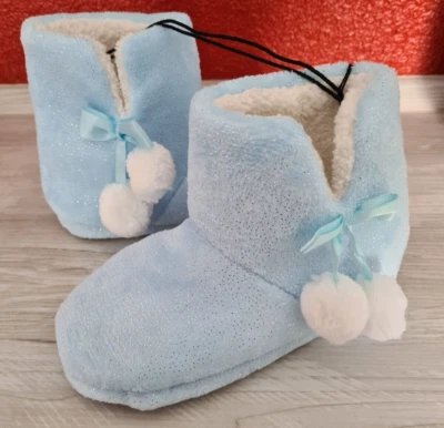 DEFACTO Kinder Hausschuhe Prinzessin in Blau ICE Hausstiefel kuschelig weich warm NEU