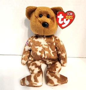 Beanie Baby "Held" der Bär 2003 Vereinigtes Königreich USO Militär bedeckt Etikett 8 Zoll - Bild 1 von 7