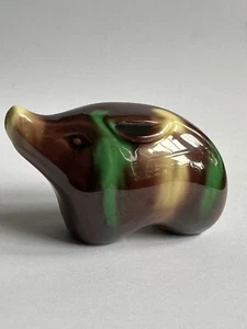 Poterie vintage art moderne cochon marron glaçage jaune et vert argile céramique marquée - Photo 1/21