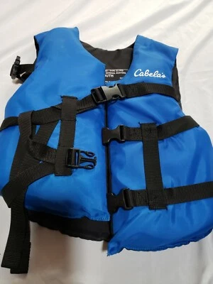 Colete de flotação azul Cabelas juvenil 50-90 libras. Para navegação geral. Modelo # CB 160Y - Imagem 1 de 4