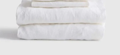 NWT QUINCE EUROPEAN LINEN 3 PIECE SHEET SET TWIN XL WHITE MSRP $139.90 - Image 1 of 4