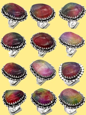 Regenbogen Solar Quarz 10 Stück Mix Größe Und Design Edelstein Versilbert Ringe - Bild 1 von 2