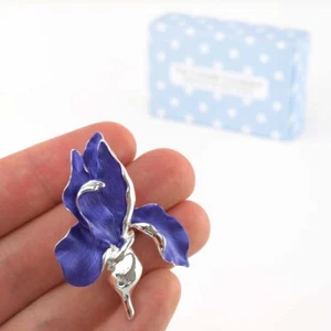 Large Blue Iris | Silver Tone Brooch | Mini Gift | Cracker Filler - Picture 1 of 3
