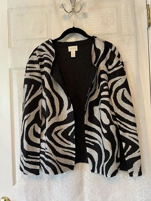 Chico's 2 Large Women Open Front Jacket Top Zebra Print Crinkle Textured - Image 1 of 4