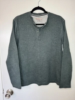 Camisa verde Henley de manga larga pequeña resistente a la intemperie vintage para hombre Foto 1 de 4