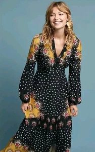 Farm Rio Maxikleid Blumenblock schwarz gelb und rosa XS NEU - Bild 1 von 10