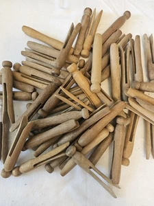 Lot of 48 Vintage Round Head Wooden Clothes Pins, Weathered - Picture 1 of 1