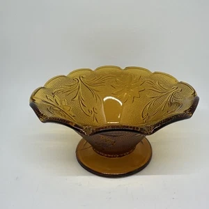 Tiara de colección ámbar cuenco festoneado borde prensado patas vidrio Indiana 6" de ancho - Imagen 1 de 16