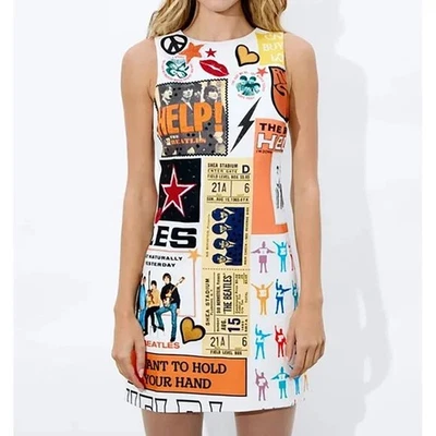 Новый с Ярлыками Alice + Olivia The Beatles Клайд Shift мини-платье не могу купить мне любовь белый 2 - Изображение 1 из 4