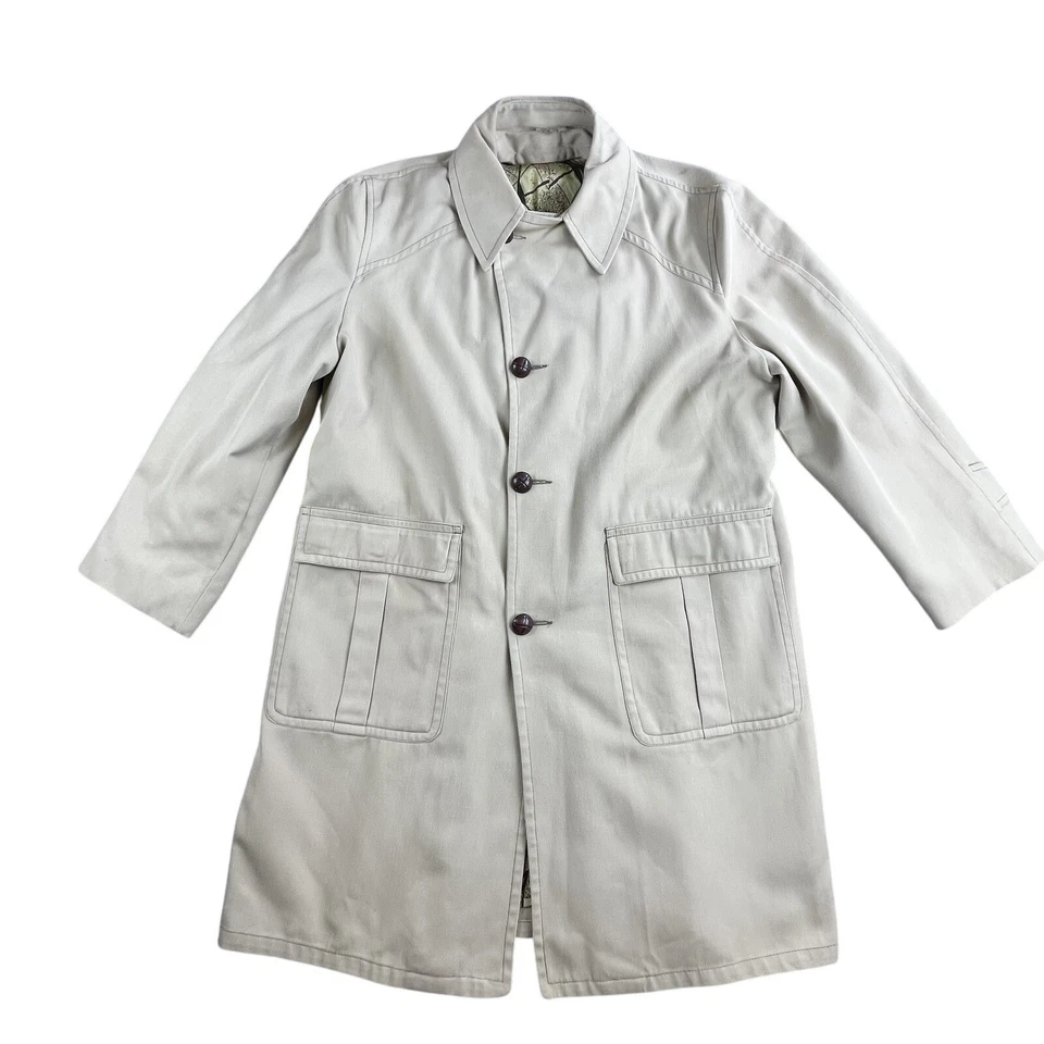 Abrigo Montgomery Ward vintage para hombre grande sobre trinchera forro geométrico con cinturón años 70 Foto 1 de 4