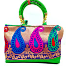 Ethnic style silk twin handle handbag Souvenir from Indonesia, green/multi