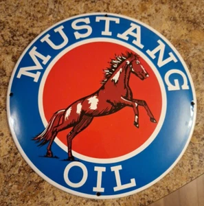 Vintage Mustang Oil Porcelain Sign - Advertising Convex Sign - Picture 1 of 8