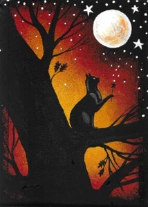 ACEO impresión de pintura RYTA Halloween GATO NEGRO LUNA MÁGICA OTOÑO Arte Popular Salem - Imagen 1 de 1