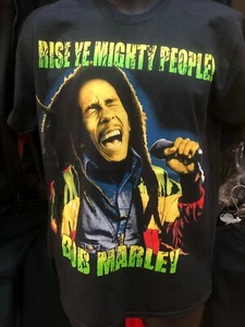BOB MARLEY RISE YE MIGHTY PEOPLE RED GOLD GREEN PLAIN BACK BLACK T-SHIRT 085 - Picture 1 of 2