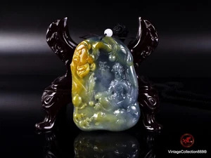 Colgante de jade Kwan Yin o Guanyin de jadeíta verde y amarillo translúcido - Imagen 1 de 9