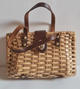 Vintage Handbag Purse Plastic Coated Wicker Leather. Hong Kong - Picture 1 of 8