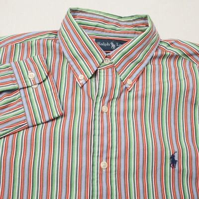 Camisa Ralph Lauren Hombre 15.5x32/33 Azul Naranja Verde Rayas Azul Poni Abotonada Foto 1 de 4