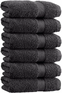 Luxury Hand Towels | Cotton Hotel Quality Towel | 16x30 | 6 Pack | Black - Picture 1 of 6