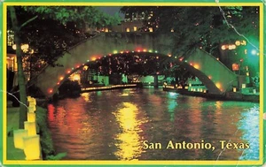 San Antonio Riverwalk Bridge at Night TX Texas Vintage Postcard - Picture 1 of 2