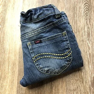 LEE Stretch Skinny Leg Low Rise Med Wash Blue Denim Jeans Girl's Size 7 - Picture 1 of 11
