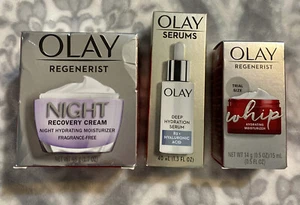LOT 3 Olay Regenerist Night Recovery Cream - Olay Whip, Olay Serums NIP - Picture 1 of 8