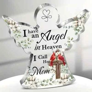 I Have An Angel In Heaven I Call Her Mom Cardinal Angel Shaped Acrylic Plaque - Picture 1 of 3