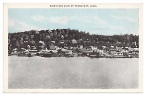 Vintage Bird's Eye View of Frankfort Michigan Postcard Unposted White Border